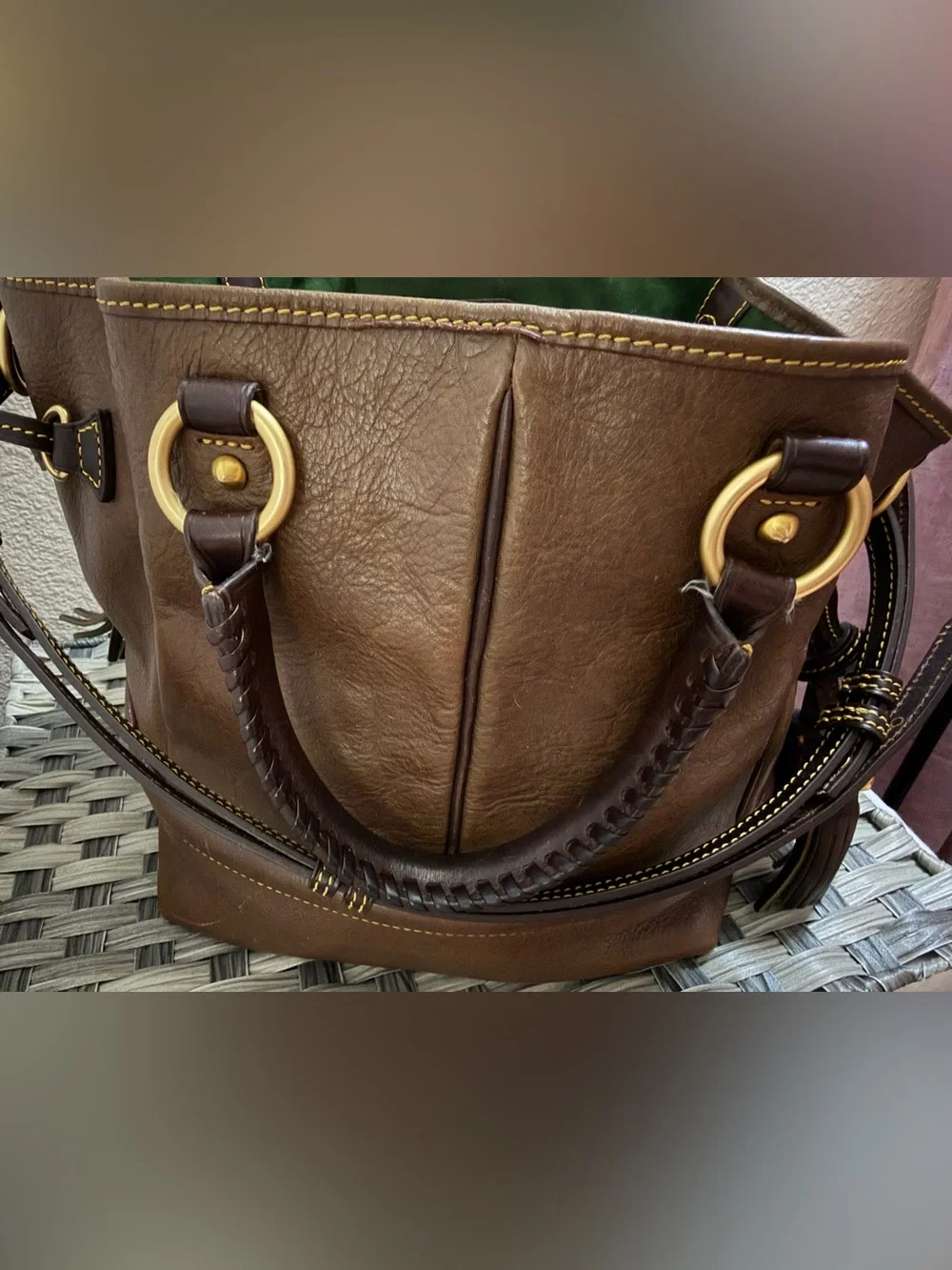 Dooney & Bourke Florentine Buckley Brown Leather Drawstring Satchel with Tassels - Picture 14 of 16